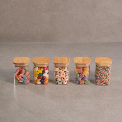 Imagem de Kit de Pote Hermético de Vidro Quadrado com Tampa de Bambu 5 Peças - Oikos