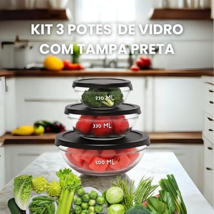 Imagem de Kit De Potes De Vidro Tampa Preta Ou Branca Com Trava 3 Und