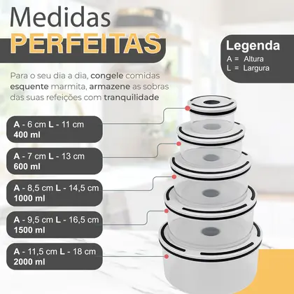 Imagem de Kit De Potes Plásticos Transparentes Inquebráveis Com Tampa Hermética 5 Unidades Top
