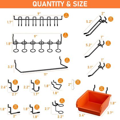 Imagem de Kit de Prancha Peg Board INCLY Metal 48x24cm - com 160 Peças de Acessórios