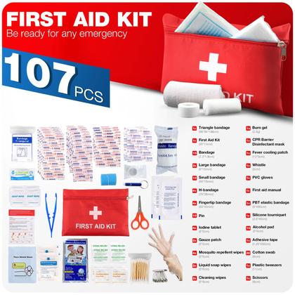 Imagem de Kit de Primeiros Socorros LOYEE com 107 Peças  Kit de Emergência Compacto