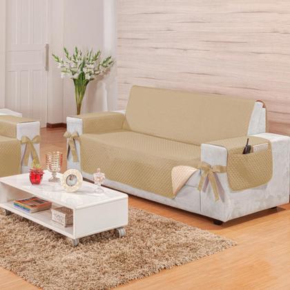 Imagem de Kit de Protetores de Sofá 3 e 2 Lugares Elegance com Porta Objetos e Laços Decorativos - Dupla Face e Versátil