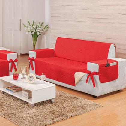 Imagem de Kit de Protetores de Sofá 3 e 2 Lugares Elegance com Porta Objetos e Laços Decorativos - Dupla Face e Versátil