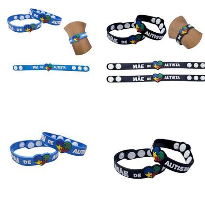 Imagem de Kit de pulseiras emborrachadas com regulagem pai mãe filho autismo autista