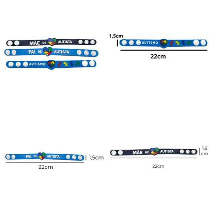 Imagem de Kit de pulseiras emborrachadas com regulagem pai mãe filho autismo autista