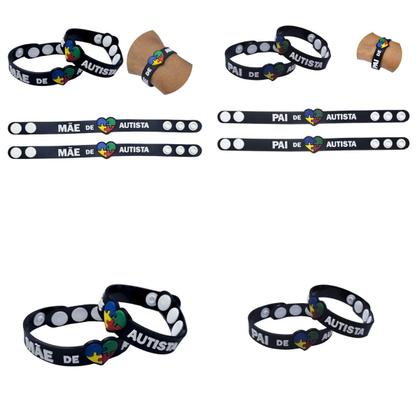 Imagem de Kit de pulseiras emborrachadas com regulagem pai mãe filho autismo autista