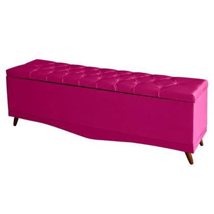 Imagem de Kit De Quarto Cabeceira De Cama Box e Calçadeira Baú Toquio Casal 140 cm Suede Rosa Pink Eli Móveis e Decoração