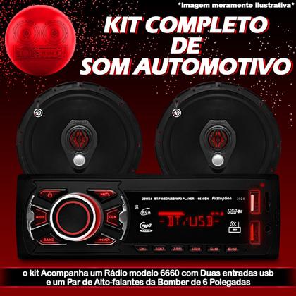 Imagem de Kit De radio modelo 6660 com duas entradas usb bluetooth entada sd Som Automotivo Para Carros e par de Alto Falantes da Bomber de 6 polegadas