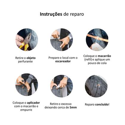 Imagem de Kit De Reparo Remendo Para Pneu Sem Câmara Carro Moto Com 13 Macarrão E Estilete