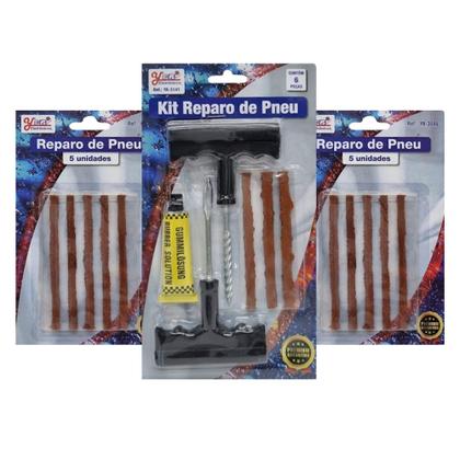 Imagem de Kit De Reparo Remendo Para Pneu Sem Câmara Carro Moto Com 13 Macarrão E Estilete