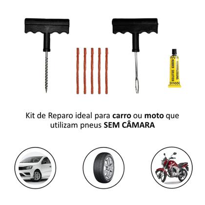 Imagem de Kit De Reparo Remendo Para Pneu Sem Câmara Carro Moto Com Estilete E 3 Refis/Macarrão