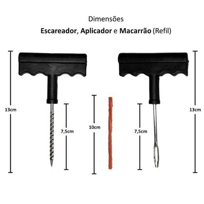 Imagem de Kit De Reparo Remendo Para Pneu Sem Câmara Carro Moto Com Estilete E 3 Refis/Macarrão