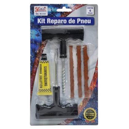 Imagem de Kit De Reparo Remendo Para Pneu Sem Câmara Carro Moto Com Estilete E 3 Refis/Macarrão