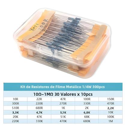Imagem de Kit De Resistores De Filme Metálico 300/600PCS 1/4W 1% Tolerância 30 Tipos 1K 10K 100K 220ohm 1M Com