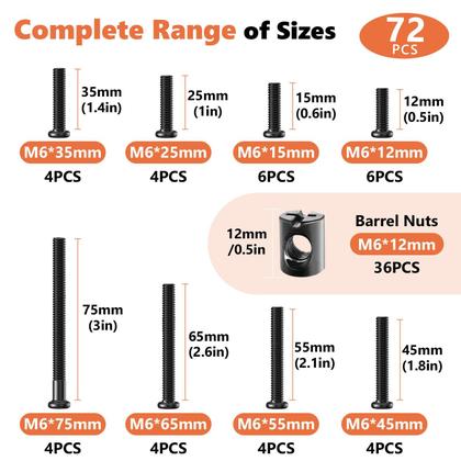 Imagem de Kit de substituição de hardware de parafusos de berço Kalote 72PCS com chave Allen