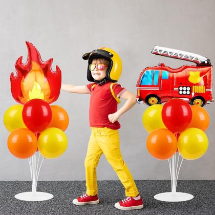 Imagem de Kit de suporte para balões de festa, 2 conjuntos com balões de caminhão de bombeiros