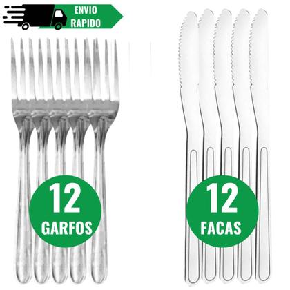Imagem de Kit de Talheres 24 Peças em Inox 12 Garfos 12 Facas Facas e garfos de inox de Jantar
