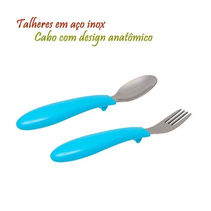 Imagem de Kit de Talheres para Bebê com Garfo e Colher Aço Inox Bubazoo Introdução Alimentar com Descanso Higiênico Buba