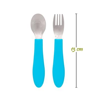 Imagem de Kit de Talheres para Bebê com Garfo e Colher Aço Inox Bubazoo Introdução Alimentar com Descanso Higiênico Buba