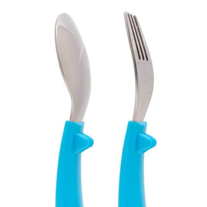 Imagem de Kit de Talheres para Bebê com Garfo e Colher Aço Inox Bubazoo Introdução Alimentar com Descanso Higiênico Buba