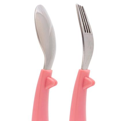 Imagem de Kit de Talheres para Bebê com Garfo e Colher Aço Inox Bubazoo Introdução Alimentar com Descanso Higiênico Buba