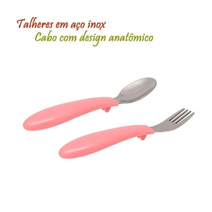 Imagem de Kit de Talheres para Bebê com Garfo e Colher Aço Inox Bubazoo Introdução Alimentar com Descanso Higiênico Buba