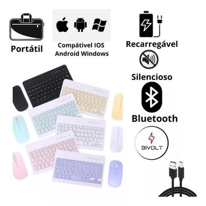 Imagem de Kit de Teclado e Mouse Sem Fio Bluetooth com Design Moderno Destinado a PC, Tablet e Notebook