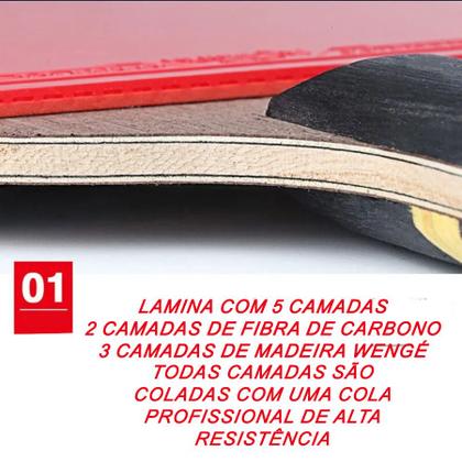 Imagem de Kit de Tênis de Mesa Huieson Carbon-2 Raquetes 6 Star + bolsa e 3 bolas Gold Sports 3 Star