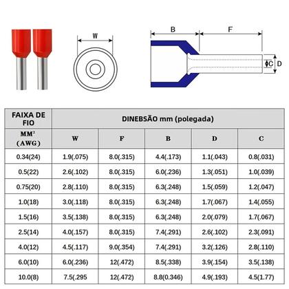 Imagem de Kit De Terminais De Conexão Isolados 500 Peças Conectores Crimp E0508 E7508 E1008 E1508 E2508