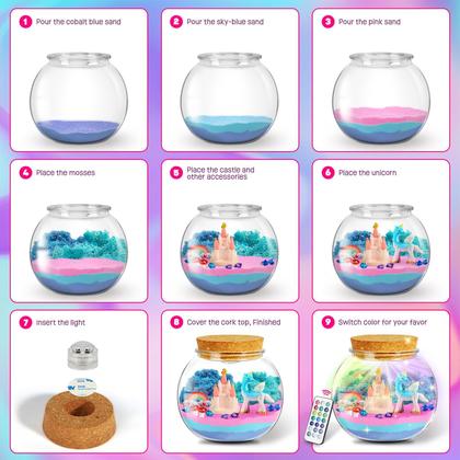 Imagem de Kit de terrário LAOESE Unicorn para meninas de 4 a 12 anos com luz
