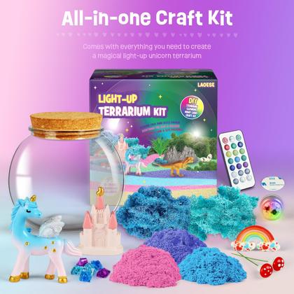 Imagem de Kit de terrário LAOESE Unicorn para meninas de 4 a 12 anos com luz