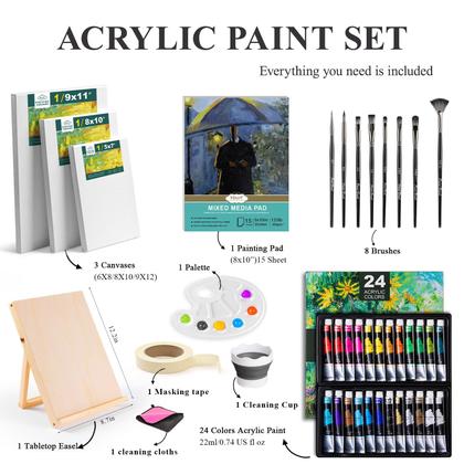 Imagem de Kit de Tintas Acrílicas Inburit 24 Cores 22 ml com Pincéis e Cavalete