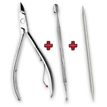 Imagem de Kit de unha em aço inox (alicate + palito + espatula) skin care maquiagem das mãos e pés