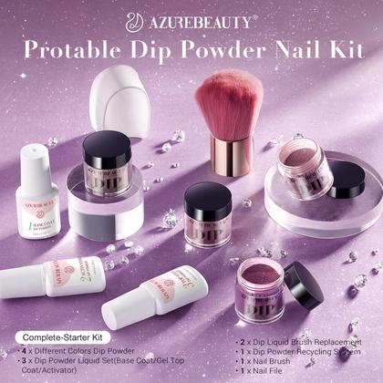 Imagem de Kit de unhas Dip Powder AZUREBEAUTY 4 cores com base e camada superior