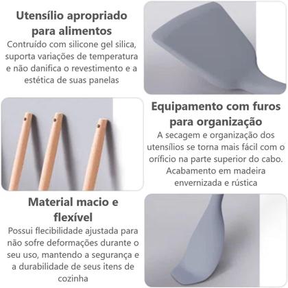 Imagem de Kit de utensilio 19 peças silicone com cabo de madeira e jogo de facas