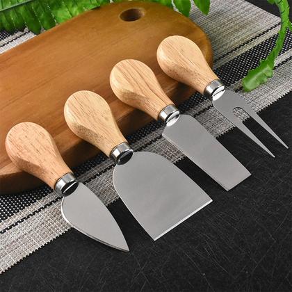 Imagem de Kit De Utensílios Para Queijo 4 Peças Garfo Faca Espátula Gourmet