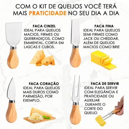 Imagem de Kit De Utensílios Para Queijo 4 Peças Garfo Faca Espátula Gourmet