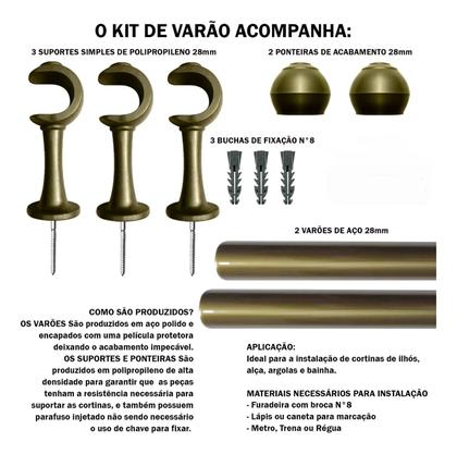 Imagem de Kit De Varão 2,50 M Simples Com Ponteiras De 28mm Grosso Tabaco