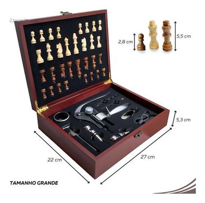 Imagem de Kit De Vinho Premium Com Acessórios Vinho Com Jogo De Xadrez Grande Presente Diferente