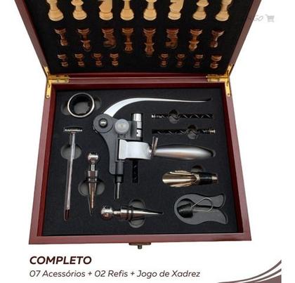 Imagem de Kit De Vinho Premium Com Acessórios Vinho Com Jogo De Xadrez Grande Presente Diferente