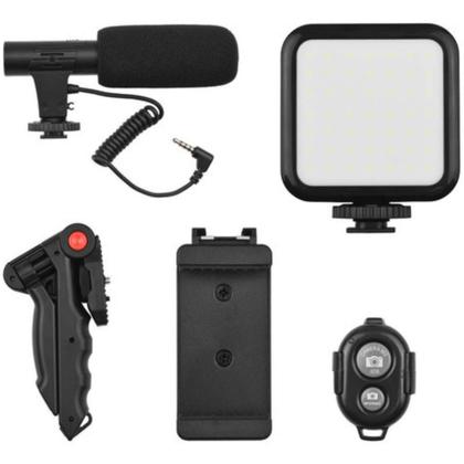 Imagem de Kit de Vlogg Filmagem Microfone Tripé Luz Live Profissional