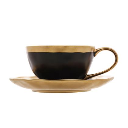 Imagem de Kit De Xícaras De Chá Com Pires 200ml Preto E Dourado Com 4 Unidades