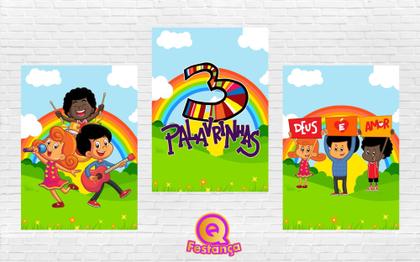 Imagem de Kit Decoração de Festa Aniversário Bolo Topper 3 Palavrinhas Arco Íris Qfestança -78 Itens