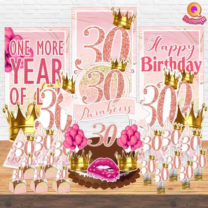 Imagem de Kit Decoração de Festa Aniversário Bolo Topper 30 Anos Qfestança -78 Itens