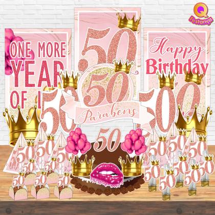Imagem de Kit Decoração de Festa Aniversário Bolo Topper 50 Anos  Qfestança -78 Itens