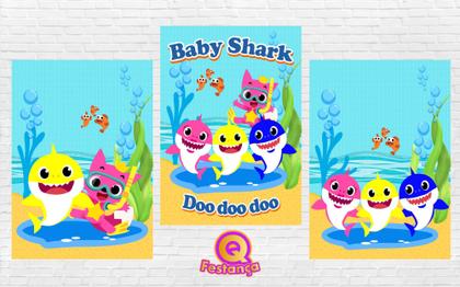 Imagem de Kit Decoração de Festa Aniversário Bolo Topper Baby Shark Rosa  Qfestança -78 Itens
