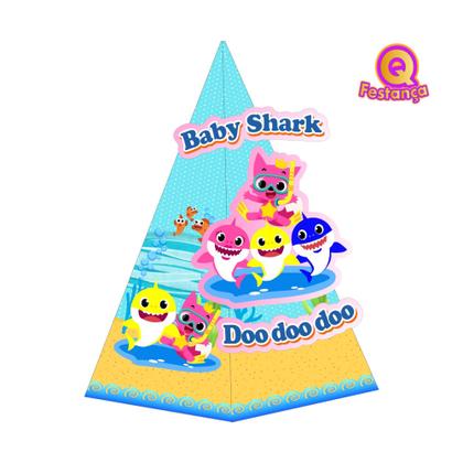 Imagem de Kit Decoração de Festa Aniversário Bolo Topper Baby Shark Rosa  Qfestança -78 Itens