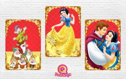 Imagem de Kit Decoração de Festa Aniversário Bolo Topper Branca de neve  Qfestança -78 Itens