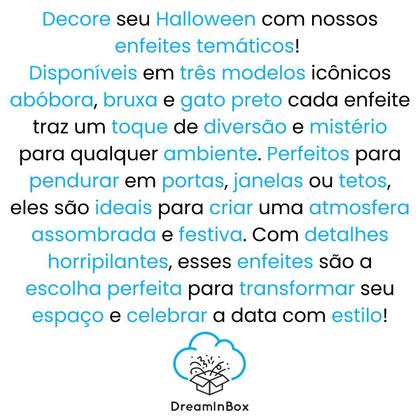 Imagem de  Kit decoração halloween bruxa gato preto abóbora enfeite para pendurar - 3 unidades