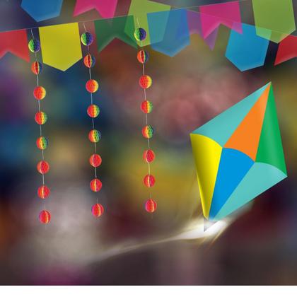 Imagem de Kit Decoração Junina Cordão 8 Bolas Origami 4 Peças 10x250cm